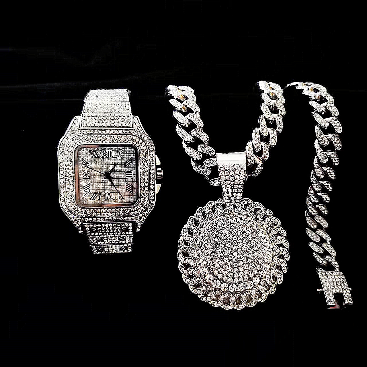 2pcs Iced Out Watch Necklace P - đánh giá và giá Luxury Watch Miami